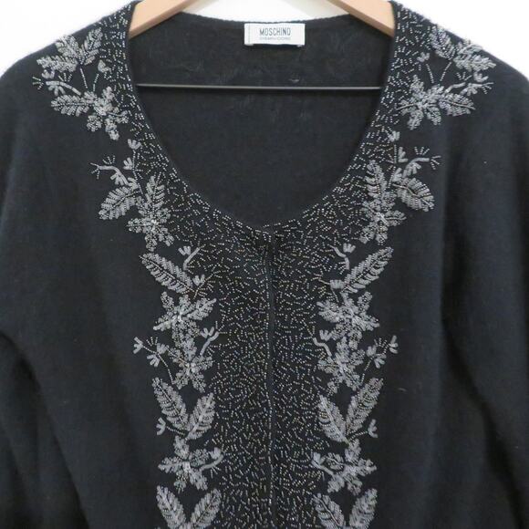 Moschino Cheap and Chic Womens Sz M Black Beaded Cardigan Wool Angora Sweater - Picture 3 of 10